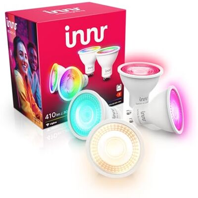 innr Bombilla Inteligente GU10 Spot, White & Color, para Hue* y hubs Zigbee Luz LED RGB, blanca y de colores, 16 millones de colores, 410 lúmenes, Regulable, 4-pack innr Bombilla Inteligente GU10 Spot, White & Color, para Hue* y hubs Zigbee Luz LED RGB, blanca y de colores, 16 millones de colores, 410 lúmenes, Regulable, 4-pack
