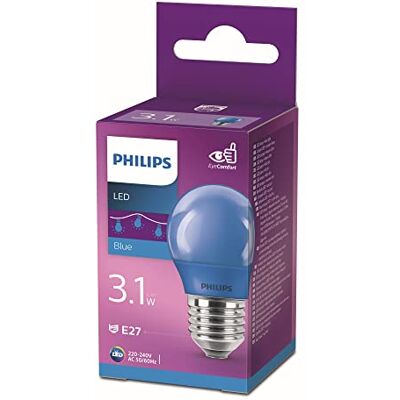 Philips Bombilla LED E27, luz blanca, 3.1 W, azul Philips Bombilla LED E27, luz blanca, 3.1 W, azul