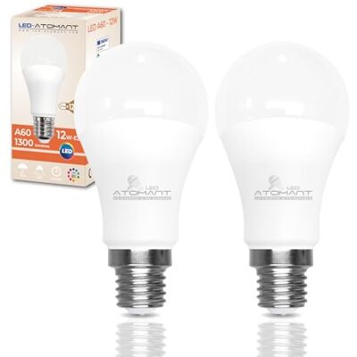 LED ATOMANT 2x Bombilla LED E27 A60 12W Color Luz Neutra 1300lm Casquillo grueso, Color Blanco Neutro 4500K, Bombilla globo LED ATOMANT 2x Bombilla LED E27 A60 12W Color Luz Neutra 1300lm Casquillo grueso, Color Blanco Neutro 4500K, Bombilla globo