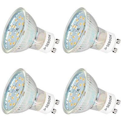 SEBSON Bombilla LED GU10 5W Equivalente a 35W Juego de 4-420 Lúmenes Blanco Cálido 3000K No Regulable Angulo de Haz 110° Bombilla Spot LED 230V SEBSON Bombilla LED GU10 5W Equivalente a 35W Juego de 4-420 Lúmenes Blanco Cálido 3000K No Regulable Angulo de Haz 110° Bombilla Spot LED 230V