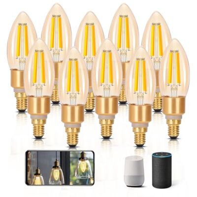 Aigostar Bombilla Inteligente E14 4.5W 470LM C35 WiFi Alexa 10 paquetes Regulacion CCT 2700K-6500K / Regulable / Bajo Consumo Equivale 40W / Google Home/ Iluminacion Retro Decorativa/ Ambar Aigostar Bombilla Inteligente E14 4.5W 470LM C35 WiFi Alexa 10 paquetes Regulacion CCT 2700K-6500K / Regulable / Bajo Consumo Equivale 40W / Google Home/ Iluminacion Retro Decorativa/ Ambar