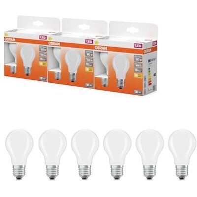 OSRAM Lámpara LED forma de estrella, filamento A60, 2700 K blanco cálido, 5,9 W, E27, mate, 806 lm, 15.000 h, para lámparas de techo y de pie, antideslumbrante.,3-Pack OSRAM Lámpara LED forma de estrella, filamento A60, 2700 K blanco cálido, 5,9 W, E27, mate, 806 lm, 15.000 h, para lámparas de techo y de pie, antideslumbrante.,3-Pack