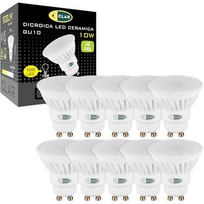 CLAR GU10 LED, Bombilla LED GU10, Bombillas LED Luz Fria 10W (Pack 10) CLAR GU10 LED, Bombilla LED GU10, Bombillas LED Luz Fria 10W (Pack 10)