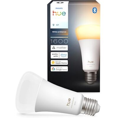Philips Bombilla LED Inteligente A67, White Ambiance, Luz Blanca cálida a fría, E27, 11,8 W, Regulable 1000-20.000K, 1600 lm, funciona con Alexa, Google Assistant y Apple Home, Pack de 1 Philips Bombilla LED Inteligente A67, White Ambiance, Luz Blanca cálida a fría, E27, 11,8 W, Regulable 1000-20.000K, 1600 lm, funciona con Alexa, Google Assistant y Apple Home, Pack de 1