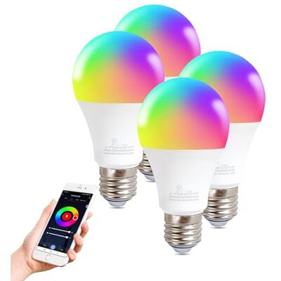 LED ATOMANT Pack 4x Bombilla LED Inteligente WiFi E27 8W RGB+CCT (Blanco Calido, Neutro y Frio), Regulable, Equivalente a 90W tradicional, Compatible con Alexa y Google Home LED ATOMANT Pack 4x Bombilla LED Inteligente WiFi E27 8W RGB+CCT (Blanco Calido, Neutro y Frio), Regulable, Equivalente a 90W tradicional, Compatible con Alexa y Google Home