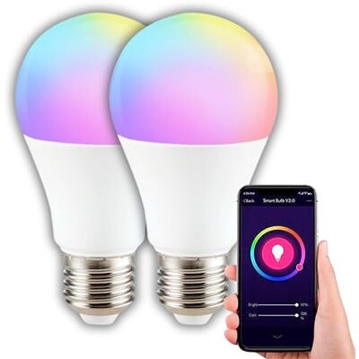 B·LED BARCELONA LED BARCELONA LED Bombilla LED Inteligente WiFi E27 9W 806lm, 16 Millones de Colores, Luz Fría Cálida 2700 a 6500K, Compatible Alexa y Google Home, Vida Útil 15000 Horas, 2pcs B·LED BARCELONA LED BARCELONA LED Bombilla LED Inteligente WiFi E27 9W 806lm, 16 Millones de Colores, Luz Fría Cálida 2700 a 6500K, Compatible Alexa y Google Home, Vida Útil 15000 Horas, 2pcs