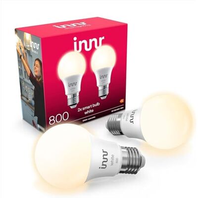 innr Bombilla Inteligente E27, para Hue* y hubs Zigbee, 2-pack Luz LED blanco cálido, 2700K, 806 lúmenes, Regulable innr Bombilla Inteligente E27, para Hue* y hubs Zigbee, 2-pack Luz LED blanco cálido, 2700K, 806 lúmenes, Regulable
