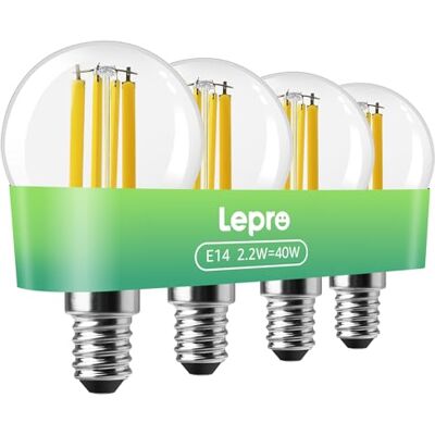 Lepro Bombilla LED E14, 2.2W Equivalente a 40W, 470LM 2700K Luz Cálida 4Pcs Casquillo Fino P45 de Ahorro de Energía, CRI> 80, Bombilla de Ángulo de haz de 300° para Lámparas, No regulable Lepro Bombilla LED E14, 2.2W Equivalente a 40W, 470LM 2700K Luz Cálida 4Pcs Casquillo Fino P45 de Ahorro de Energía, CRI> 80, Bombilla de Ángulo de haz de 300° para Lámparas, No regulable