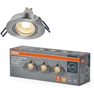 OSRAM Foco empotrable LED Spot Set DIM 6W 827 níquel satinado 85 mm, 500 lm 2700 K blanco cálido, CRI≥80, aluminio regulable, juego de 3 OSRAM Foco empotrable LED Spot Set DIM 6W 827 níquel satinado 85 mm, 500 lm 2700 K blanco cálido, CRI≥80, aluminio regulable, juego de 3