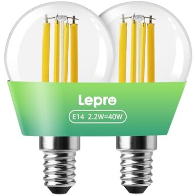 Lepro Bombilla LED E14, 2.2W Equivalente a 40W, 470LM 2700K Luz Cálida 2Pcs Casquillo Fino P45 de Ahorro de Energía, CRI> 80, Bombilla de Ángulo de haz de 300° para Lámparas, No regulable Lepro Bombilla LED E14, 2.2W Equivalente a 40W, 470LM 2700K Luz Cálida 2Pcs Casquillo Fino P45 de Ahorro de Energía, CRI> 80, Bombilla de Ángulo de haz de 300° para Lámparas, No regulable