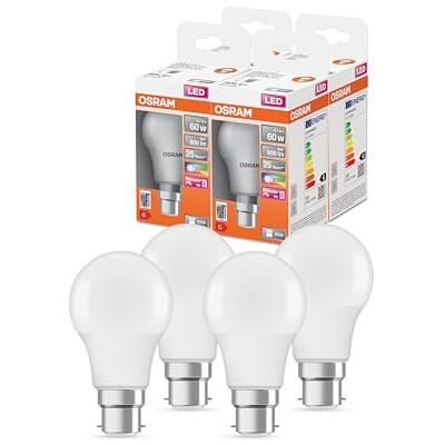 OSRAM Lámpara LED Dimmable superestrella de LED para una base B22D, 806 lúmenes, blanco cálido (2700k), reemplazo de bombillas convencionales de 60W, paquete de 4 paquetes OSRAM Lámpara LED Dimmable superestrella de LED para una base B22D, 806 lúmenes, blanco cálido (2700k), reemplazo de bombillas convencionales de 60W, paquete de 4 paquetes