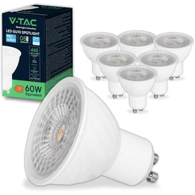 V-TAC 6x Bombillas LED GU10-6W (Equivalente a 6W) Chip SAMSUNG 445 Lumen Spot LED GU10 Alta Luminosidad Bombilla Máxima Eficiencia y Bajo Consumo 4000K Blanco Neutro V-TAC 6x Bombillas LED GU10-6W (Equivalente a 6W) Chip SAMSUNG 445 Lumen Spot LED GU10 Alta Luminosidad Bombilla Máxima Eficiencia y Bajo Consumo 4000K Blanco Neutro