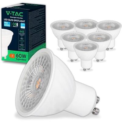 V-TAC 6x Bombillas LED GU10-6W (Equivalente a 6W) Chip SAMSUNG 445 Lumen Spot LED GU10 Alta Luminosidad Bombilla Máxima Eficiencia y Bajo Consumo 6500K Blanco Frí V-TAC 6x Bombillas LED GU10-6W (Equivalente a 6W) Chip SAMSUNG 445 Lumen Spot LED GU10 Alta Luminosidad Bombilla Máxima Eficiencia y Bajo Consumo 6500K Blanco Frí