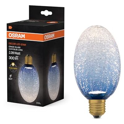 OSRAM Lámpara LED DECOR FLAT Crackle de cristal, larga Ø90mm, azul, E27, 3,5W, 300lm, 2700K, blanco cálido, IP20, aspecto vintage OSRAM Lámpara LED DECOR FLAT Crackle de cristal, larga Ø90mm, azul, E27, 3,5W, 300lm, 2700K, blanco cálido, IP20, aspecto vintage