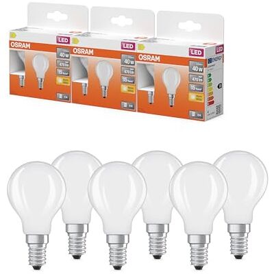 OSRAM Lámpara LED Star mini forma esférica, filamento P40, 2700 K blanco cálido, 3,4 W, E14, mate, 470 lm, 15.000 h, para luminarias de sobremesa y colgantes, antideslumbrante.,3-Pack OSRAM Lámpara LED Star mini forma esférica, filamento P40, 2700 K blanco cálido, 3,4 W, E14, mate, 470 lm, 15.000 h, para luminarias de sobremesa y colgantes, antideslumbrante.,3-Pack