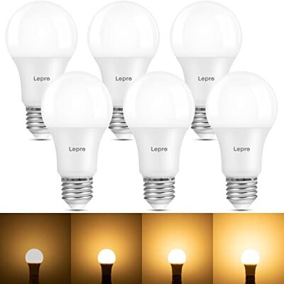 Lepro Bombilla LED E27 Regulable, 7 W equivalente a 60 W Blanco Cálido 2700 K E27 Bombillas LED, 800 lm Edison A60, Bajo Consumo, Ángulo del Haz 180°, Paquete de 6 Lepro Bombilla LED E27 Regulable, 7 W equivalente a 60 W Blanco Cálido 2700 K E27 Bombillas LED, 800 lm Edison A60, Bajo Consumo, Ángulo del Haz 180°, Paquete de 6