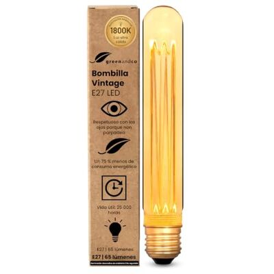 greenandco Bombilla LED E27 luz calida Vintage T30 2W 65lm, dorada Bombilla decorativa 1800K, Bombilla Vintage, ángulo de haz 320°, 230V, sin parpadeos, no regulable greenandco Bombilla LED E27 luz calida Vintage T30 2W 65lm, dorada Bombilla decorativa 1800K, Bombilla Vintage, ángulo de haz 320°, 230V, sin parpadeos, no regulable