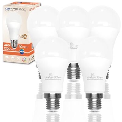 LED ATOMANT 5x Bombilla LED E27 A60 12W Color Luz Fria 1300lm Casquillo grueso, Color Blanco Frio 6500K, Bombilla globo LED ATOMANT 5x Bombilla LED E27 A60 12W Color Luz Fria 1300lm Casquillo grueso, Color Blanco Frio 6500K, Bombilla globo