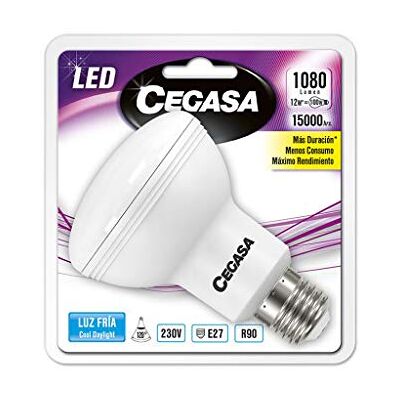 CEGASA LAMPARA LED R90 12W 1080 LM E27 BL1 Fria 5000, Negro, Estandar CEGASA LAMPARA LED R90 12W 1080 LM E27 BL1 Fria 5000, Negro, Estandar