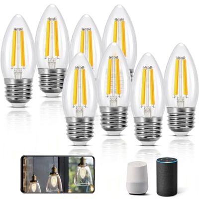 Aigostar Bombilla Inteligente E27 4.5W 470LM C35 WiFi Alexa 8 paquetes Regulacion CCT 2700K-6500K / Regulable / Bajo Consumo Equivale 40W / Google Home/ Iluminacion Retro Decorativa/ Transparente Aigostar Bombilla Inteligente E27 4.5W 470LM C35 WiFi Alexa 8 paquetes Regulacion CCT 2700K-6500K / Regulable / Bajo Consumo Equivale 40W / Google Home/ Iluminacion Retro Decorativa/ Transparente