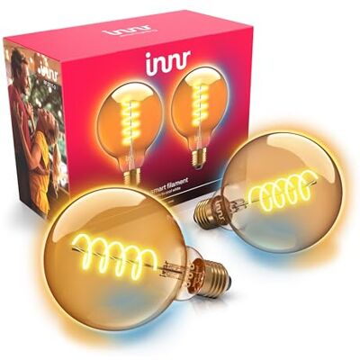 innr Bombilla Inteligente Filamento E27, para Hue* y hubs Zigbee, 2-pack Luz LED blanco cálido y blanco frío, Globe G95, 1800K-6500K, 640 lúmenes, regulable innr Bombilla Inteligente Filamento E27, para Hue* y hubs Zigbee, 2-pack Luz LED blanco cálido y blanco frío, Globe G95, 1800K-6500K, 640 lúmenes, regulable