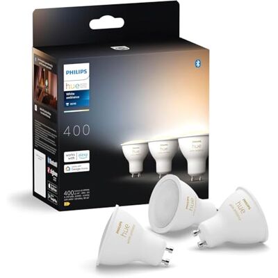 Philips Bombilla LED Inteligente, GU10, Luz Blanca de Cálida a Fría, 4.2W 400 lúmens, Compatible con Alexa y Google Home Pack de 3 Bombillas LED inteligentes Philips Bombilla LED Inteligente, GU10, Luz Blanca de Cálida a Fría, 4.2W 400 lúmens, Compatible con Alexa y Google Home Pack de 3 Bombillas LED inteligentes