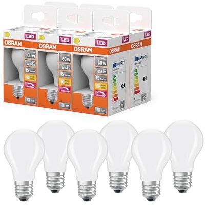 OSRAM Lámpara LED Superstar, forma de bombilla A60, filamento regulable, 2700 K, blanco cálido, 5,9 W, E27, mate, 806 lm, para lámparas de techo y de pie, 15.000 h,6-Pack OSRAM Lámpara LED Superstar, forma de bombilla A60, filamento regulable, 2700 K, blanco cálido, 5,9 W, E27, mate, 806 lm, para lámparas de techo y de pie, 15.000 h,6-Pack