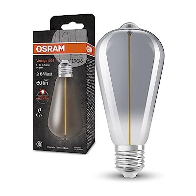 OSRAM Lámpara LED Vintage 1906 Classic Edison FIL, E27, humo, 2.2W, 60lm, 1800K, color de luz de confort blanco cálido, optimo consumo de energía, larga vida, filamento magnético OSRAM Lámpara LED Vintage 1906 Classic Edison FIL, E27, humo, 2.2W, 60lm, 1800K, color de luz de confort blanco cálido, optimo consumo de energía, larga vida, filamento magnético