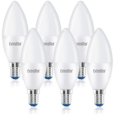 EXTRASTAR Bombilla LED Vela E14 7W, Luz Blanca Fría 6500K, 600Lm, No Regulable, 6Pcs EXTRASTAR Bombilla LED Vela E14 7W, Luz Blanca Fría 6500K, 600Lm, No Regulable, 6Pcs