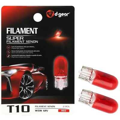D-Gear Bombilla T10 12 V 5 W, Rojo, 2 Unidades D-Gear Bombilla T10 12 V 5 W, Rojo, 2 Unidades