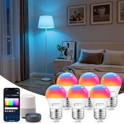 Aigostar Bombilla Inteligente, Wifi G45 E27 6.5W, Bombilla Led RGBCW Compatible con Alexa/Google Home, No se Requiere Concentrador. Control Remoto,Control De Voz, 6 Unidads. Aigostar Bombilla Inteligente, Wifi G45 E27 6.5W, Bombilla Led RGBCW Compatible con Alexa/Google Home, No se Requiere Concentrador. Control Remoto,Control De Voz, 6 Unidads.