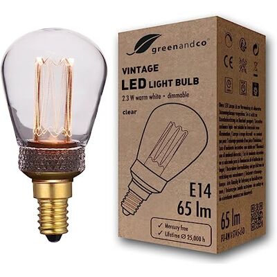 greenandco Bombilla E14 LED Vintage regulable ST45 2,3W 65lm, clara Bombilla decorativa 1800K, Bombilla calida, ángulo de haz 320°, 230V, sin parpadeos greenandco Bombilla E14 LED Vintage regulable ST45 2,3W 65lm, clara Bombilla decorativa 1800K, Bombilla calida, ángulo de haz 320°, 230V, sin parpadeos