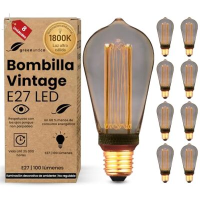greenandco 8x Bombillas LED E27 luz calida Vintage ST64 4W 100lm, grises Bombillas decorativas 1800K, Bombillas Vintage, ángulo de haz 320°, 230V, sin parpadeos, no regulables greenandco 8x Bombillas LED E27 luz calida Vintage ST64 4W 100lm, grises Bombillas decorativas 1800K, Bombillas Vintage, ángulo de haz 320°, 230V, sin parpadeos, no regulables