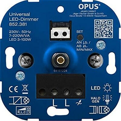 Opus ® Regulador universal para lámparas LED, incandescentes y halógenas, versión universal con detección de cables ceros, vatios 7-400 VA/LED 3-130 W Opus ® Regulador universal para lámparas LED, incandescentes y halógenas, versión universal con detección de cables ceros, vatios 7-400 VA/LED 3-130 W