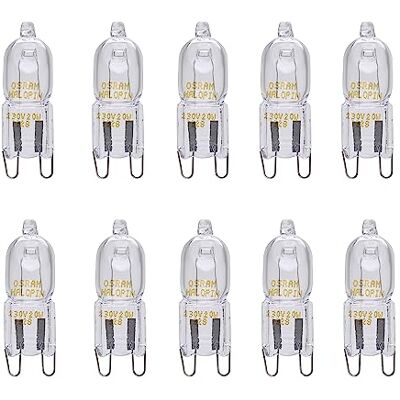 OSRAM Paquete de 10 bombillas de base de pin de 20 W G9 HALOPIN 66720 230 V regulables, luz blanca cálida, 235 lúmenes, lámpara halógena OSRAM Paquete de 10 bombillas de base de pin de 20 W G9 HALOPIN 66720 230 V regulables, luz blanca cálida, 235 lúmenes, lámpara halógena