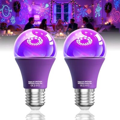 Klarlight Bombilla UV LED Luz Negra, 9W (Equivalente a 100W) E27 Bombillas UV, Longitud de Onda 395-400nm, Brilla en la Oscuridad para Halloween, Fiestas, Pintura Corporal, Pack de 2 Klarlight Bombilla UV LED Luz Negra, 9W (Equivalente a 100W) E27 Bombillas UV, Longitud de Onda 395-400nm, Brilla en la Oscuridad para Halloween, Fiestas, Pintura Corporal, Pack de 2