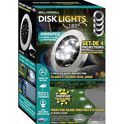 DISK LIGHT 180°, Set de 4 proyectores de energía solar, para iluminar y decorar todo el jardín Visto en el televisor Plata DISK LIGHT 180°, Set de 4 proyectores de energía solar, para iluminar y decorar todo el jardín Visto en el televisor Plata