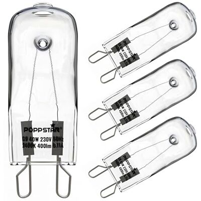 POPPSTAR 4x Bombilla para horno G9 40W resistente a altas temperaturas 300 grados (2400K blanco cálido, 400lm) POPPSTAR 4x Bombilla para horno G9 40W resistente a altas temperaturas 300 grados (2400K blanco cálido, 400lm)