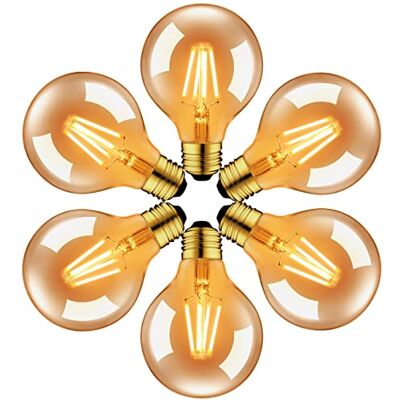 LVWIT Bombillas Vintage E27 LED 6.5W, Blanco Cálido 2500K, 650LM, Bombilla Decorativa Grande, Ideal para Salón, Cocina, Pasillo, Hogar y Fiesta-Pack de 6 Unidades. LVWIT Bombillas Vintage E27 LED 6.5W, Blanco Cálido 2500K, 650LM, Bombilla Decorativa Grande, Ideal para Salón, Cocina, Pasillo, Hogar y Fiesta-Pack de 6 Unidades.