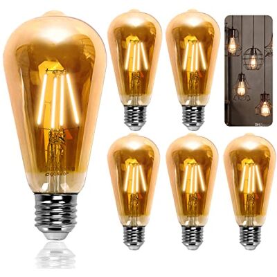 Aigostar ST64 Bombilla LED E27 Edison Estilo Vintage (Casquillo Gordo, 8W (Equivalente A 60W), Bombilla De Filamento Led Blanco Cálido (2200K). Ángulo De Haz 280º. No Regulable. Pack 5 Uds Aigostar ST64 Bombilla LED E27 Edison Estilo Vintage (Casquillo Gordo, 8W (Equivalente A 60W), Bombilla De Filamento Led Blanco Cálido (2200K). Ángulo De Haz 280º. No Regulable. Pack 5 Uds