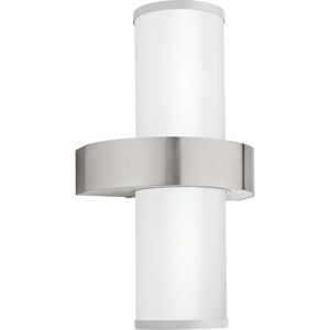 Eglo Beverly Lámpara de pared para exterior de 2 focos, aplique de acero inoxidable en color plata y cristal blanco esmerilado, casquillo E27, IP44 Eglo Beverly Lámpara de pared para exterior de 2 focos, aplique de acero inoxidable en color plata y cristal blanco esmerilado, casquillo E27, IP44
