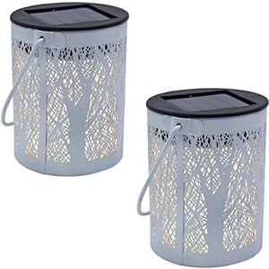 LUMI JARDIN Lote de 2 farolillos solares blancos de metal sombreado árbol bosque juego de luz LED blanco cálido Forest H18 cm LUMI JARDIN Lote de 2 farolillos solares blancos de metal sombreado árbol bosque juego de luz LED blanco cálido Forest H18 cm