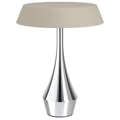 Eglo Lámpara de mesa LED inalámbrica Turcio, artefacto táctil con batería, regulable, recargable, para exterior, metal cromado y beige, IP44 Eglo Lámpara de mesa LED inalámbrica Turcio, artefacto táctil con batería, regulable, recargable, para exterior, metal cromado y beige, IP44