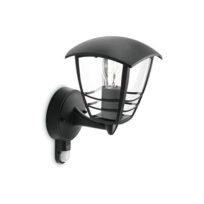 Philips Creek Aplique de pared con sensor de movimiento, iluminación exterior, 60 W, 220 V, casquillo E27, color negro Philips Creek Aplique de pared con sensor de movimiento, iluminación exterior, 60 W, 220 V, casquillo E27, color negro