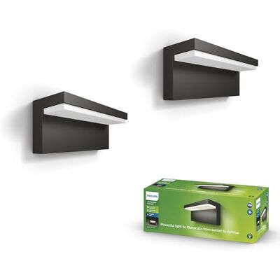 Philips Bustan Aplique LED de exterior (9 W), resistente a la intemperie con luz blanca cálida, iluminación LED regulable, antracita, NV, paquete doble Philips Bustan Aplique LED de exterior (9 W), resistente a la intemperie con luz blanca cálida, iluminación LED regulable, antracita, NV, paquete doble