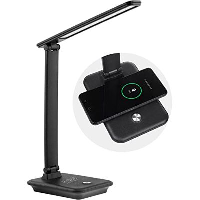 Maclean Lámpara de escritorio LED regulable Lámpara de escritorio de 9W con cargador Qi por inducción Maclean Lámpara de escritorio LED regulable Lámpara de escritorio de 9W con cargador Qi por inducción