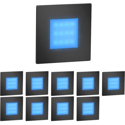 ledscom.de 10 luces LED para escaleras/luces empotradas en pared FEX para interior y exterior, cuadradas, negras, 85 x 85 mm, azules ledscom.de 10 luces LED para escaleras/luces empotradas en pared FEX para interior y exterior, cuadradas, negras, 85 x 85 mm, azules