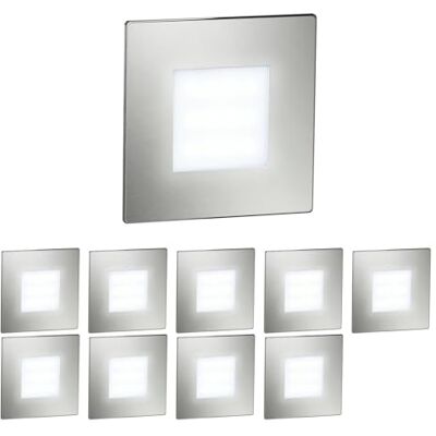 ledscom.de Juego de 10 luces LED para escaleras/luces empotradas en pared FEX para interior y exterior, forma cuadrada, acero inoxidable, 85 x 85 mm, blanco frío ledscom.de Juego de 10 luces LED para escaleras/luces empotradas en pared FEX para interior y exterior, forma cuadrada, acero inoxidable, 85 x 85 mm, blanco frío