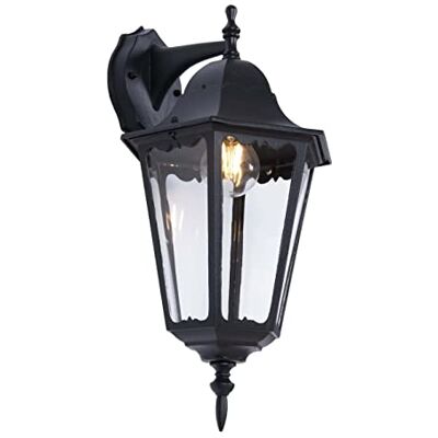 Generic Kaja LOZANA Lámpara de pared Negro/Oro Rústico Metal/Cristal E27 IP44 Lámpara de pared clásica para exteriores (negro, abajo) Generic Kaja LOZANA Lámpara de pared Negro/Oro Rústico Metal/Cristal E27 IP44 Lámpara de pared clásica para exteriores (negro, abajo)