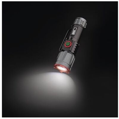 EMOS Linterna LED de metal con batería, función Boost y enfoque Recargable, resistente a los golpes y al agua Superbrillante 300lm, 100m Clip e imán Para interior y exterior Negro-gris EMOS Linterna LED de metal con batería, función Boost y enfoque Recargable, resistente a los golpes y al agua Superbrillante 300lm, 100m Clip e imán Para interior y exterior Negro-gris